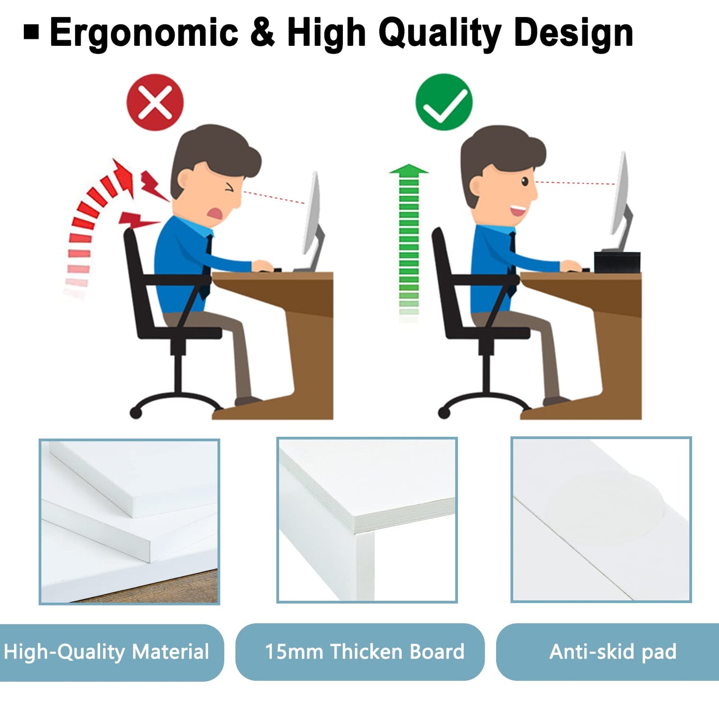 TEAMIX 2 Tier White Wooden Laptop Stand and 2 Pack 20 inch White Monitor Stand Riser for Computer Desk Home Office Organization.