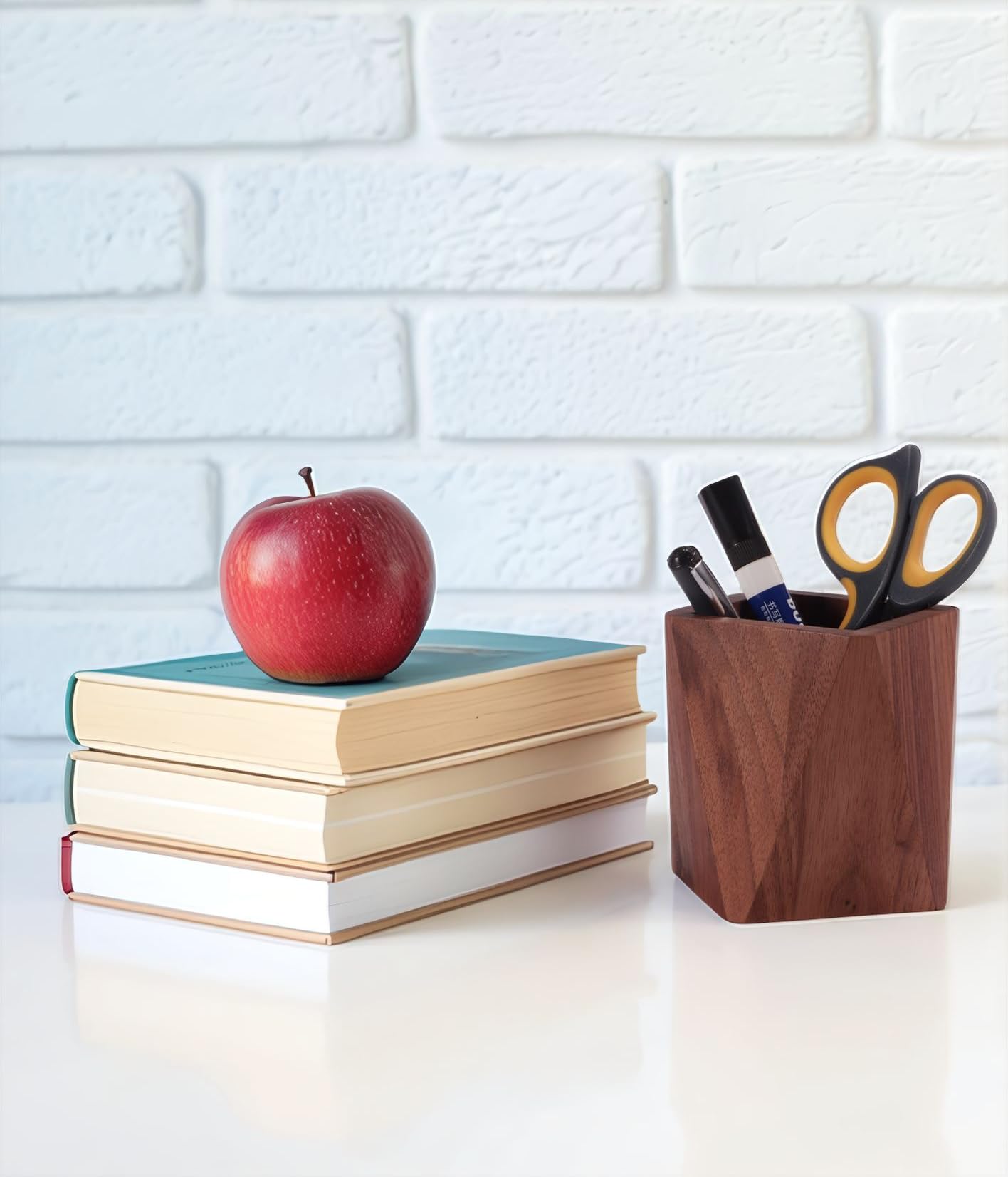 Kuncottz Black Walnut Wood Pen Holder for Desk, Modern Wooden Pencil Cup Organizer for Office Supplies, Luxury Desk Accessories for Home Office Decor