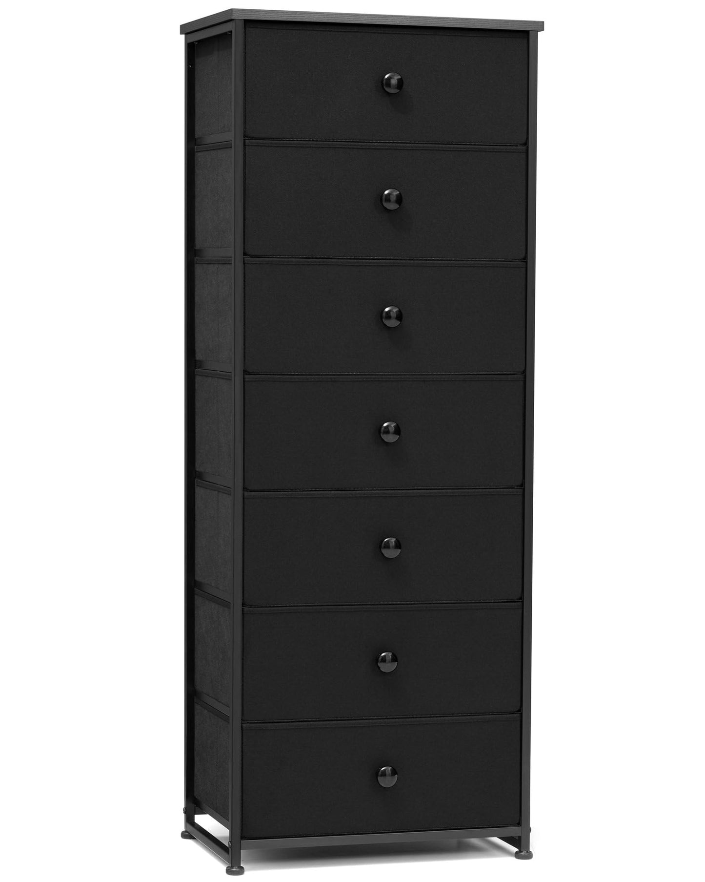 Crestlive Products Tall Dresser, 7-Drawer Fabric Storage Tower, Chests of Drawers - Vertical Organizer Unit for Bedroom, Hallway, Entryway, Nursery, Closets - Steel Frame, Wood Top & Handles (Black)