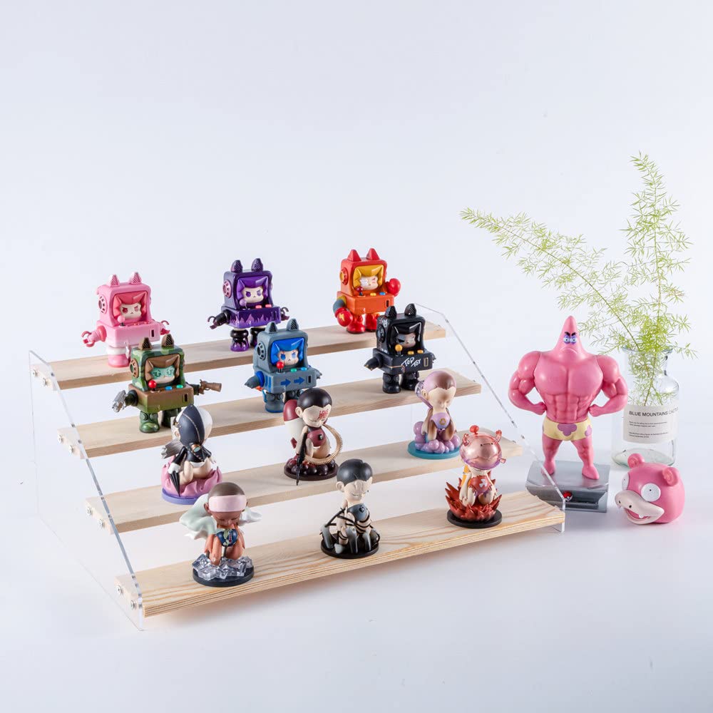 PACKGILO 2 Pack Large 4 Tier Acrylic Display Stand 16*10.6*6.3 inches for Figures Wooden Risers Display Case for Craft Fair Acrylic Cupcake Stand for Dessert Table Cologne Organizer for Men
