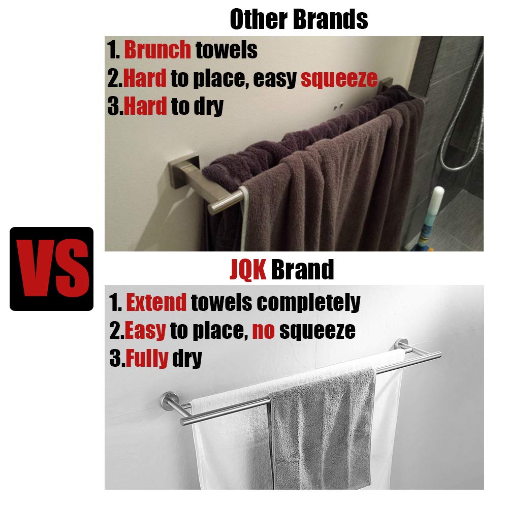 JQK Double Bath Towel Bar, Brushed Gold 33 Inch 304 Stainless Steel Thicken 0.8mm Towel Rack for Bathroom, Towel Holder Wall Mount, Useable Length 30 Inch, TB100L30-BG