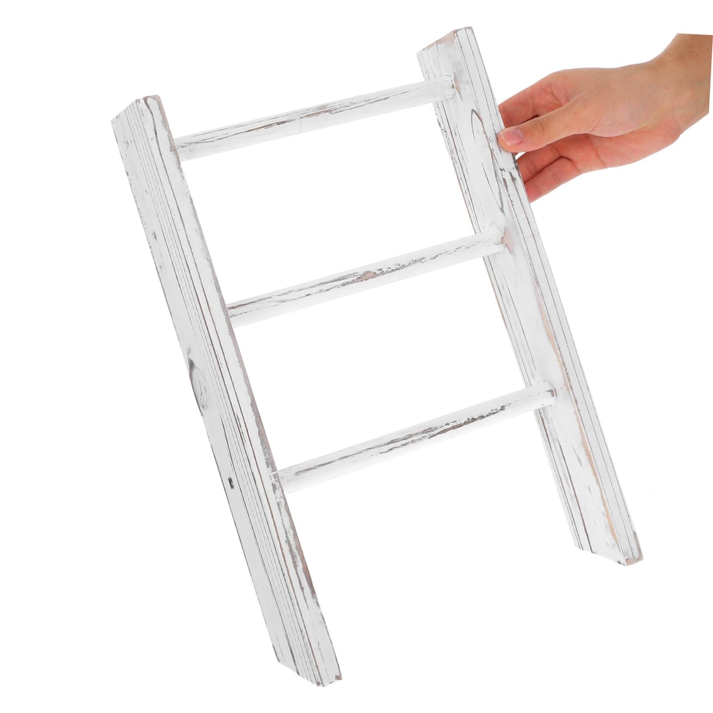 Luxshiny Miniature Small Ladder Decor Towel Rack Rustic Farmhouse Bathroom Hand Towel Holder Multipurpose Display Stand for Kitchen Counter and Bathroom Elegant White Finish