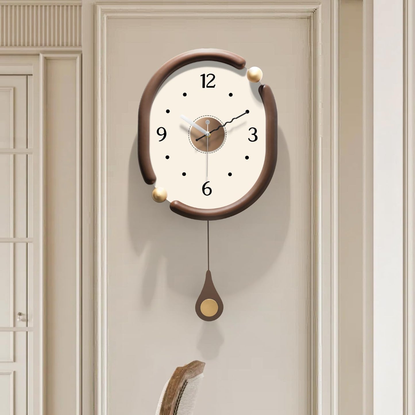 FIXNEO Wood Wall Clock Decorative for Living Room Decor 14 Inch Modern Design - Quiet Battery Operated Wall Clock Non Ticking Analog Quartz Movement, for Farmhous,Kitchen,Bedrooms