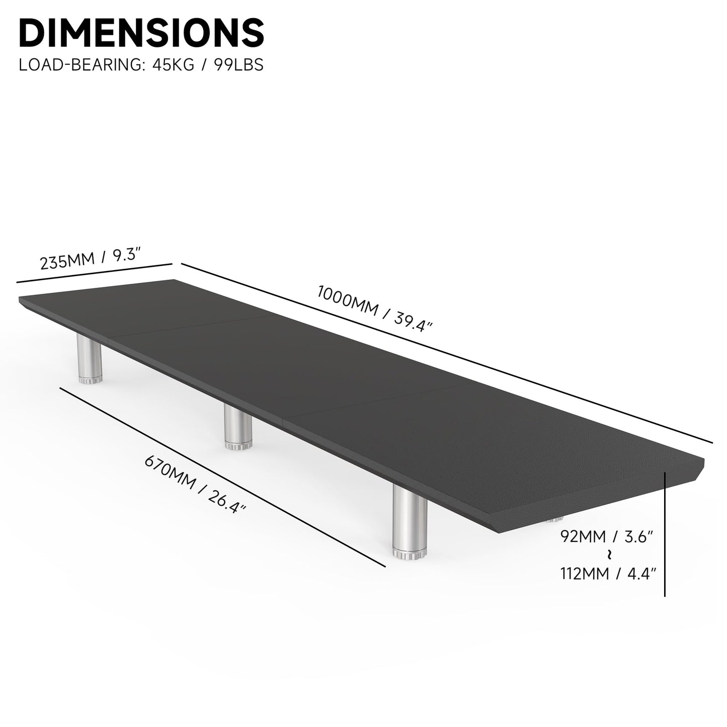 Fenge 39.4 Inch Dual Monitor Stand, Height Adjustable Monitor Riser Stand for Desk, Wooden & Steel Monitor Shelf for 2 Computers up to 99lbs, Stable Desk Organizer for PC Laptop TV, Black