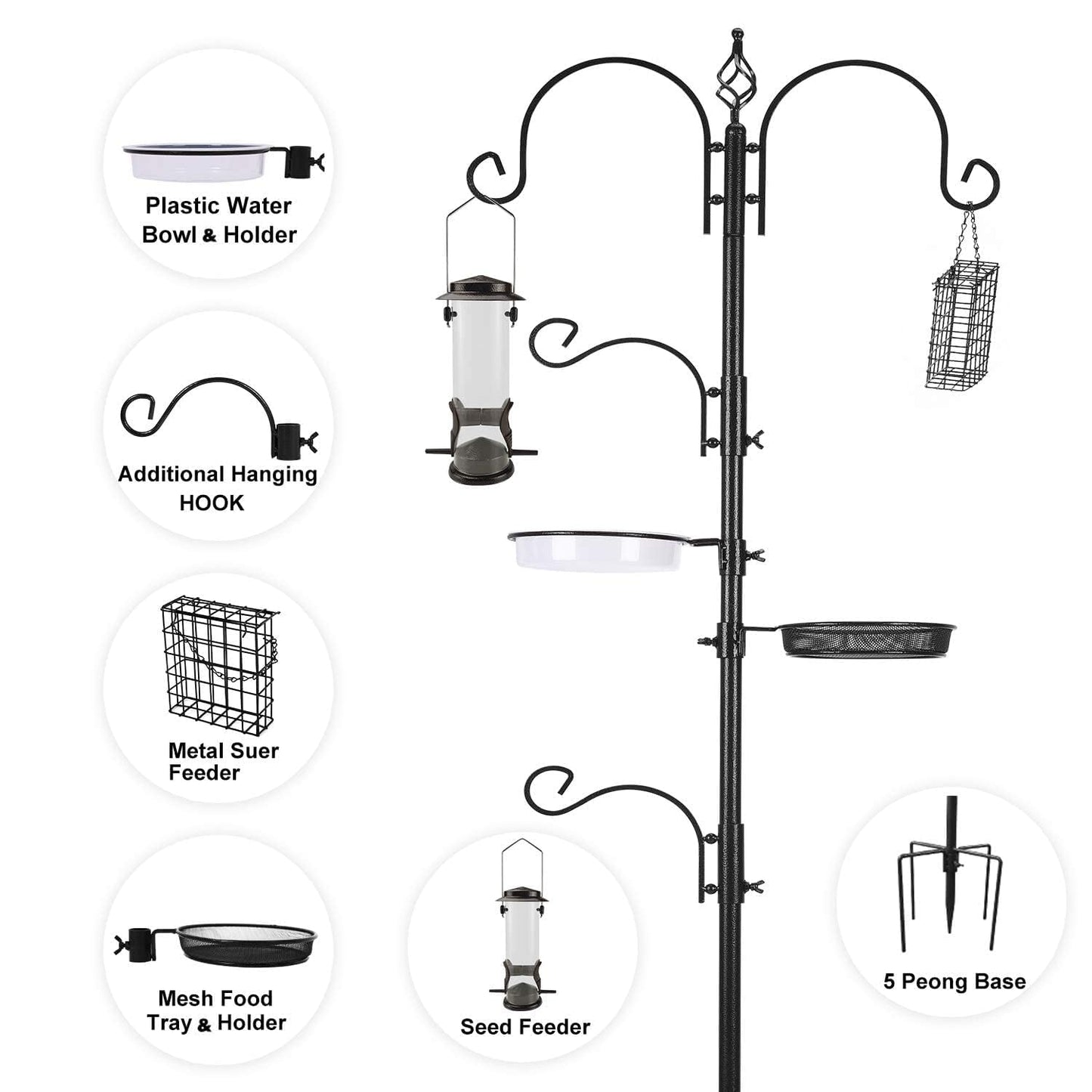 ERYTLLY Bird Feeding Station Kit Bird Feeder Pole Wild Bird Feeder Hanging Kit Planter Hanger Multi Feeder Hanging with Metal Suet Feeder Bird Bath for Attracting Wild Birds