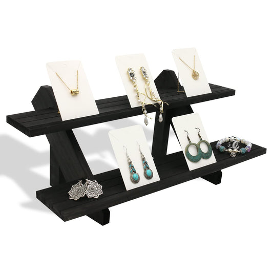Auroal 2-Tier Wood Earring Display Stand, Jewelry Towers for Market Display, Farmers Market Display & Vendor Events, Natural Wood Earring & Jewelry Display for Vendors (Brown Color)