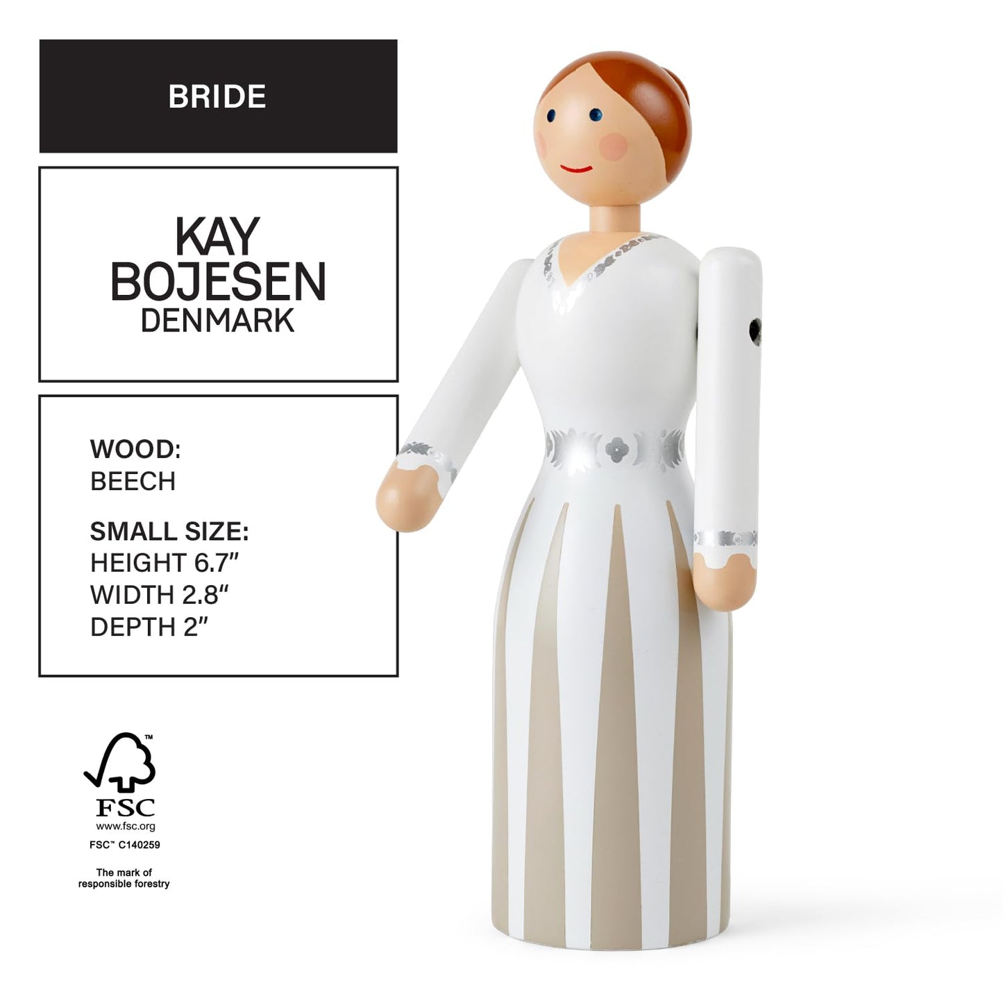 Kay Bojesen Bride Wooden Figurine | Painted FSC Beech | 6.7 in