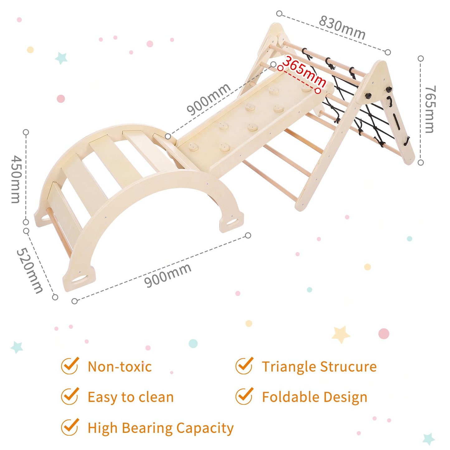 Toddler Indoor Gym Playset, 3-in-1 Wooden Climbing Toys, Triangle Folding Climbing for Climbing & Sliding for Boys and Girls,18M+