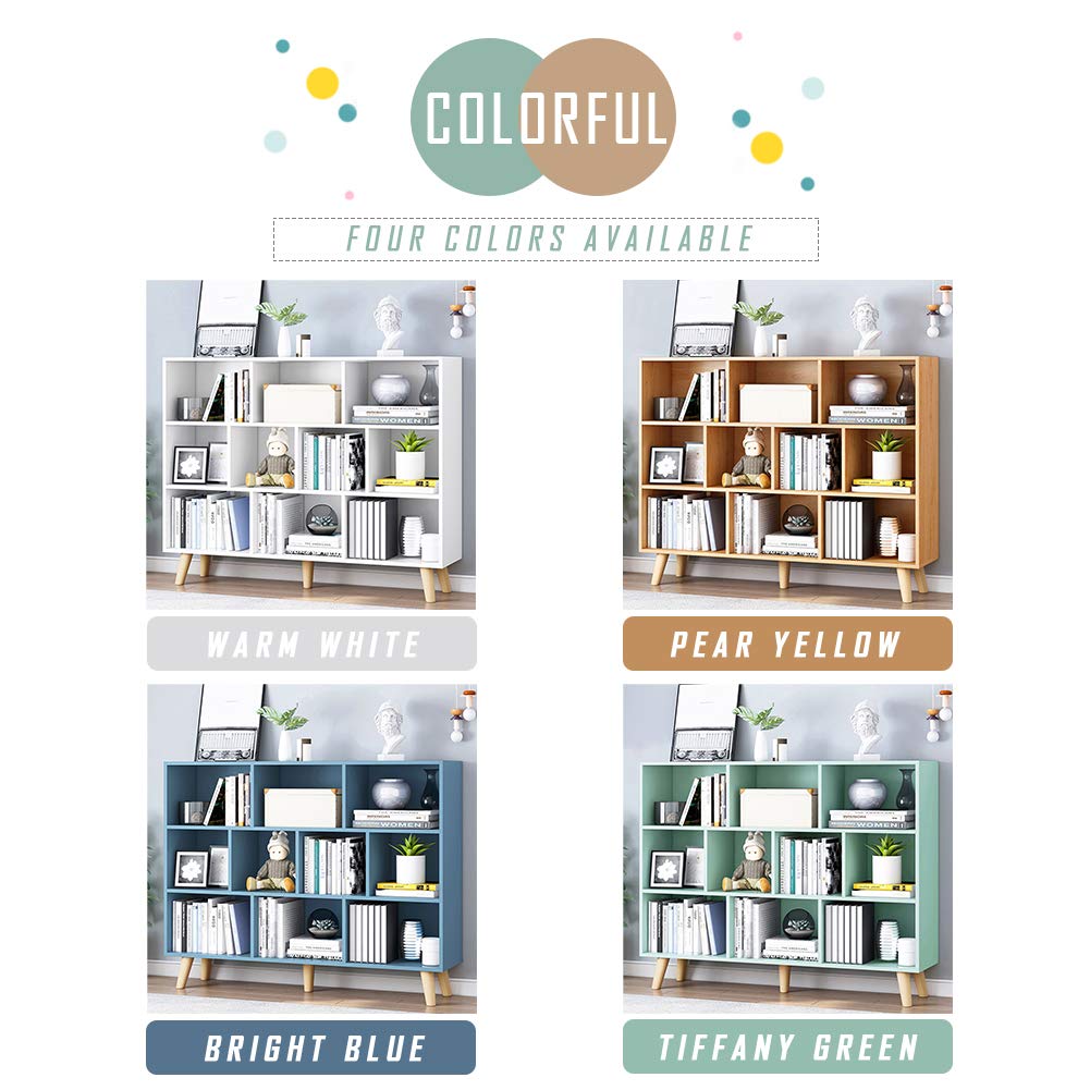 IOTXY Wooden Open Shelf Bookcase - 3-Tier Floor Standing Display Cabinet Rack with Legs, 10 Cubes Bookshelf, Warm White