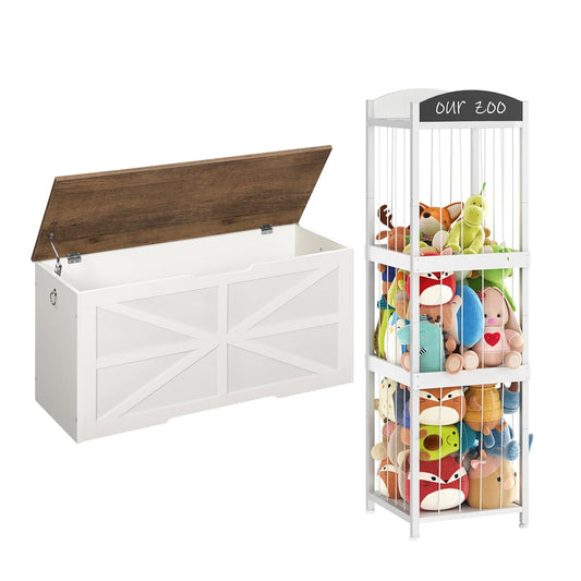 CHOEZON Storage Chest, 39.4" Wooden Storage Trunk, Modern Storage Bench, Stuffed Animal Storage, Stuffed Animal Organizer with Elastic Cords for Bedroom, Living Room MCW10WL-TCW44WB