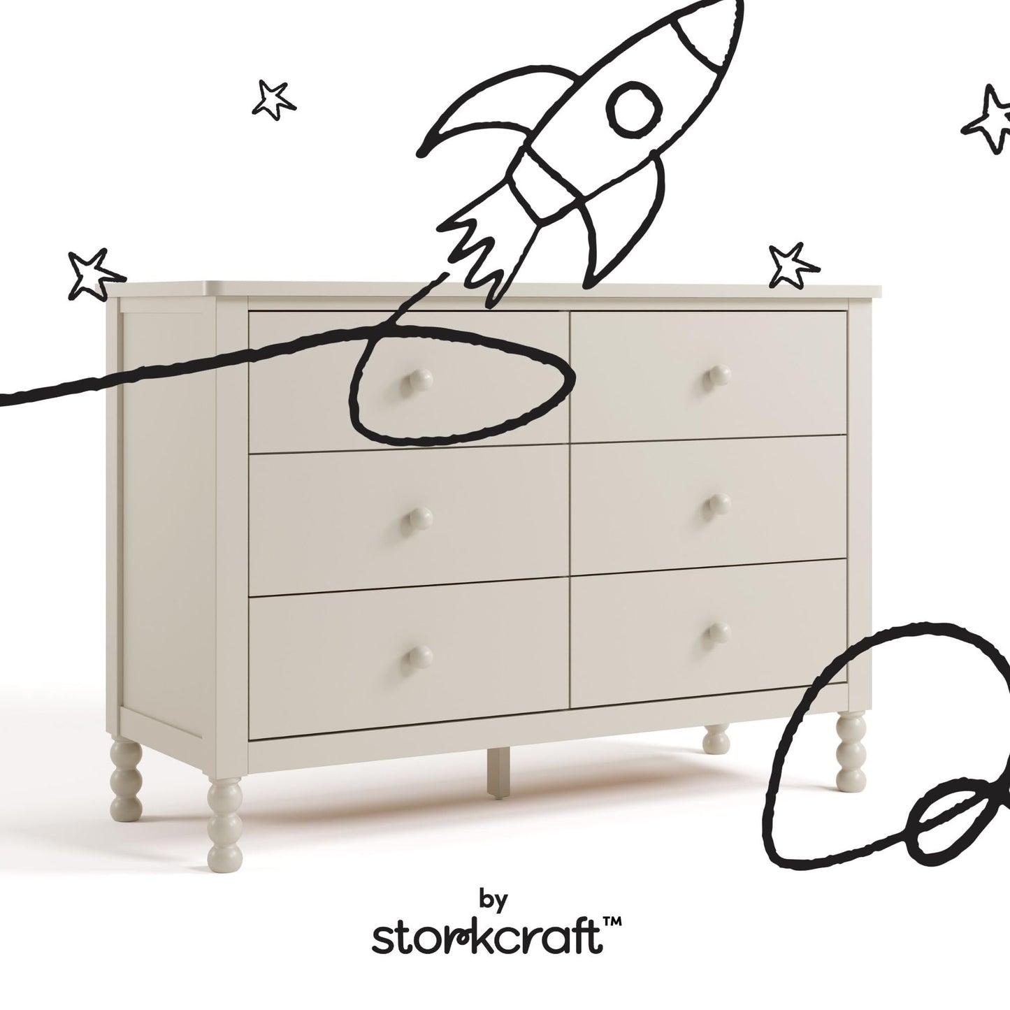 Storkcraft Rio 6 Drawer Dresser (Frosted Oat) – GREENGUARD Gold Certified, Wood Dresser for Bedroom, Kids & Nursery Storage Chest, Safety Interlocking Drawers, Pre-Installed Tracks, Kids Chest