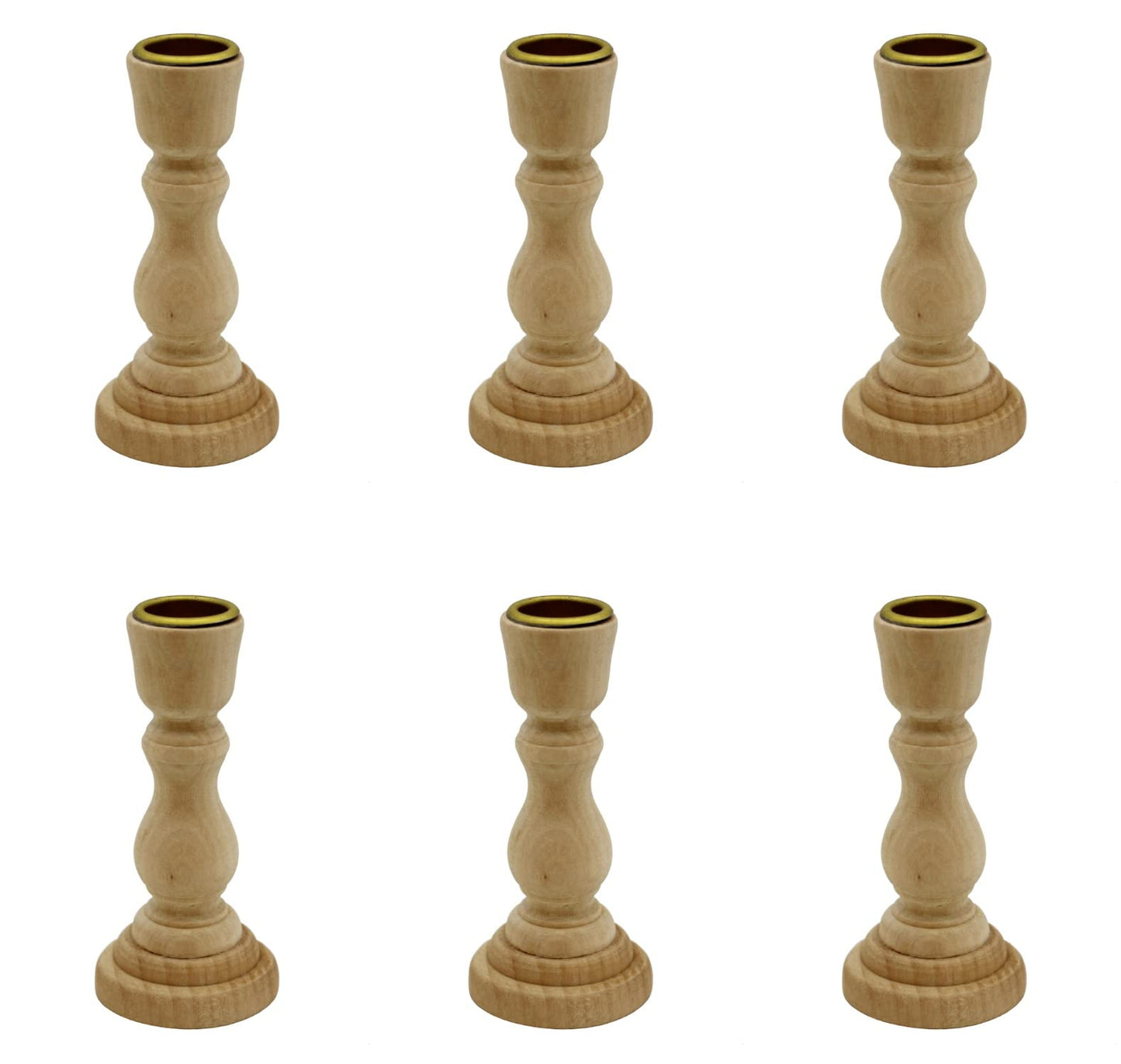 Creative Hobbies 4 Inch Tall Unfinished Wooden Candlesticks with Metal Candle Holder Cup Center - Wholesale Pack of 6