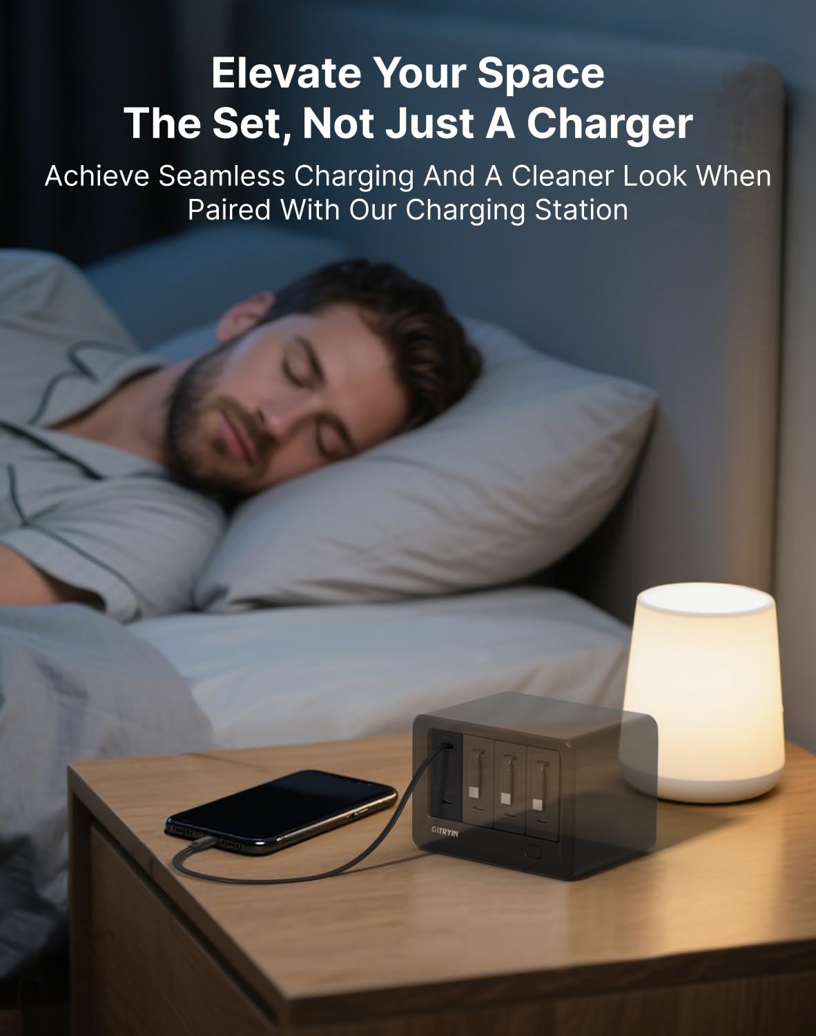 Gitryin 1 Lightning, 3 Type-C Retractable Wall Chargers and 1 Power Strip, 12-in-1 Modular Charging Station