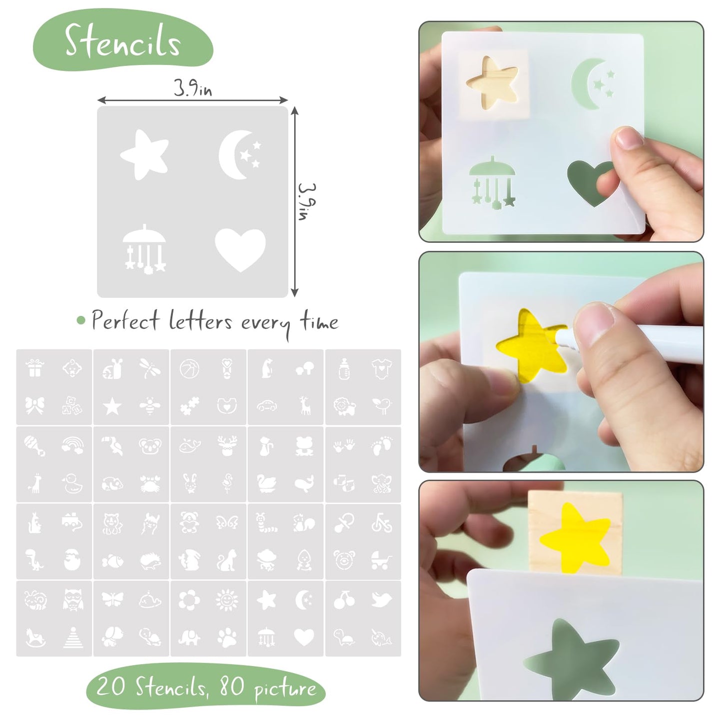 AryiHitt 97 Pcs Baby Shower Game Sign Set Includes Decorative Square Signs 56 DIY Blank Wooden Blocks 20 Paint Markers (Garden)