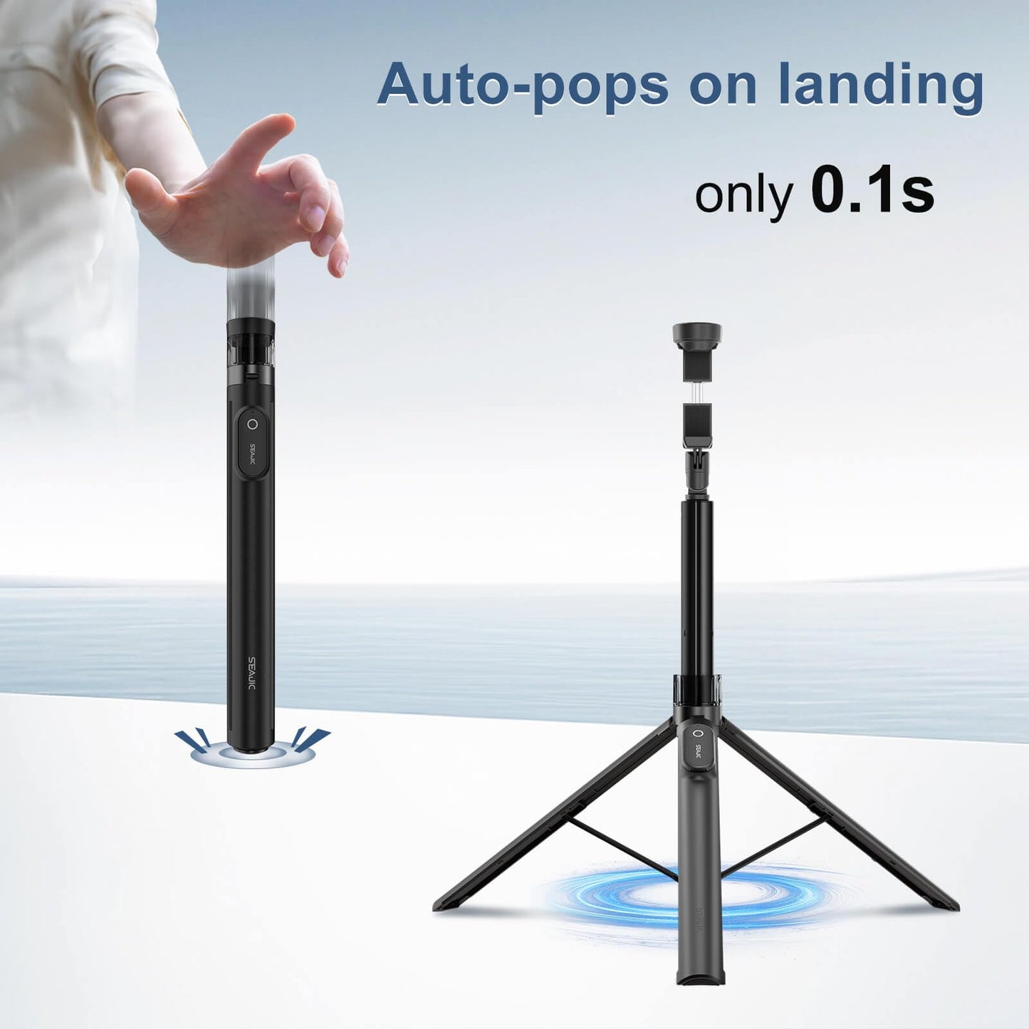 SEAJIC 66" Automatic Phone Tripod Stand with Remote, Cell Phone Tripod for iPhone Video Recording & Live Streaming, Adjustable Selfie Stick Tripod for Content Creators, Vloggers (Black)