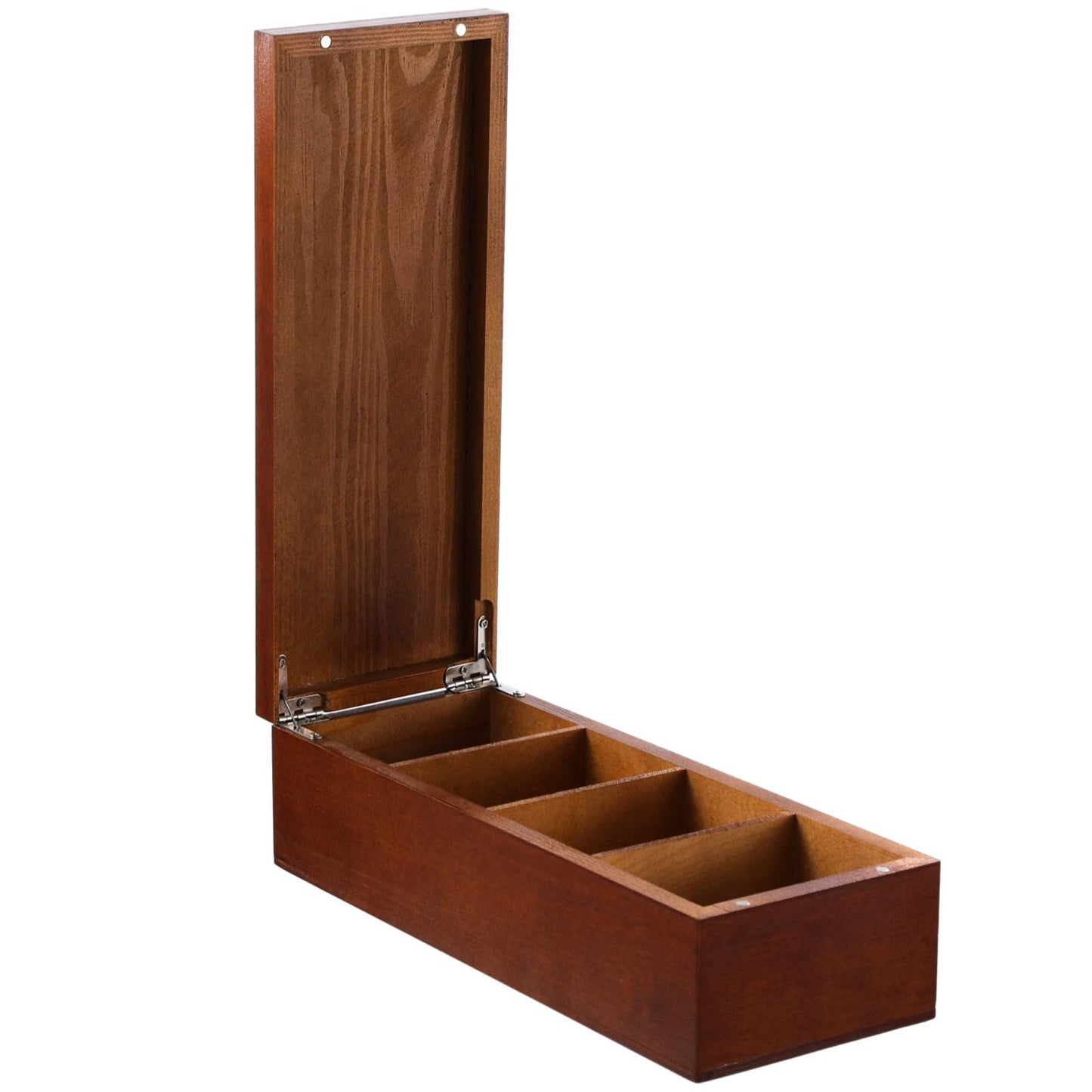 DORMIYA Wooden Business Card Holder, 4-Compartment Card Storage Box, Business Card Organizer, Desktop Divided Index Card Box for Office, Home, 11.1×4.4×3"