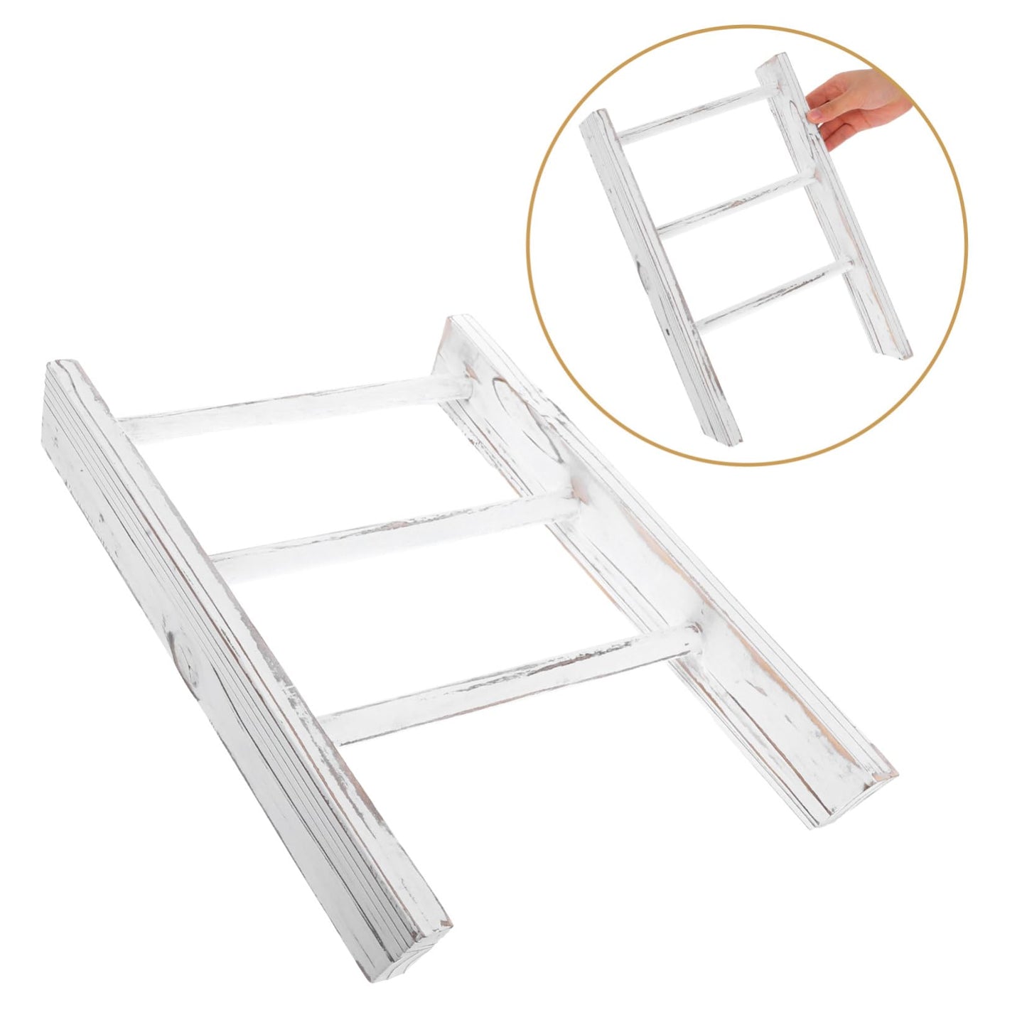 COSMEVIVI Rustic Mini Ladder Towel Rack for Small Spaces Space Saving White Tea Towel Holder and Display Stand Multipurpose Farmhouse Bathroom Decor Organizer Compact Decorative Shelf