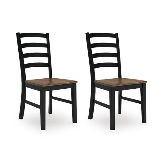 Signature Design by Ashley Wildenauer Dining Chairs Set of 2, Modern Ladderback Dining Chairs with Solid Wood Frame, Two-Tone Finish, Contoured Seat, Black/Brown