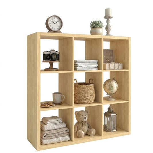WannabeMyself【2026 Wooden Thick Frame】 9 Cube Storage Organizer with Anti-Tipping Kits, Reversible Open Back Book Shelf,Bookcase for Living Room,Bedroom,Entrance Hall,Office,11.6×36.3×36.3,Oak Color