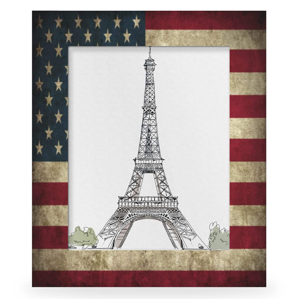 FengQuGou 4 x 6 in Picture Frame America Usa Flag, Rustic Solid Wood With Mat Wooden Photo Frames, Photo Frames for Wall Mounting or Standing Table Top Family Baby Grandma Office Hotel Decoration