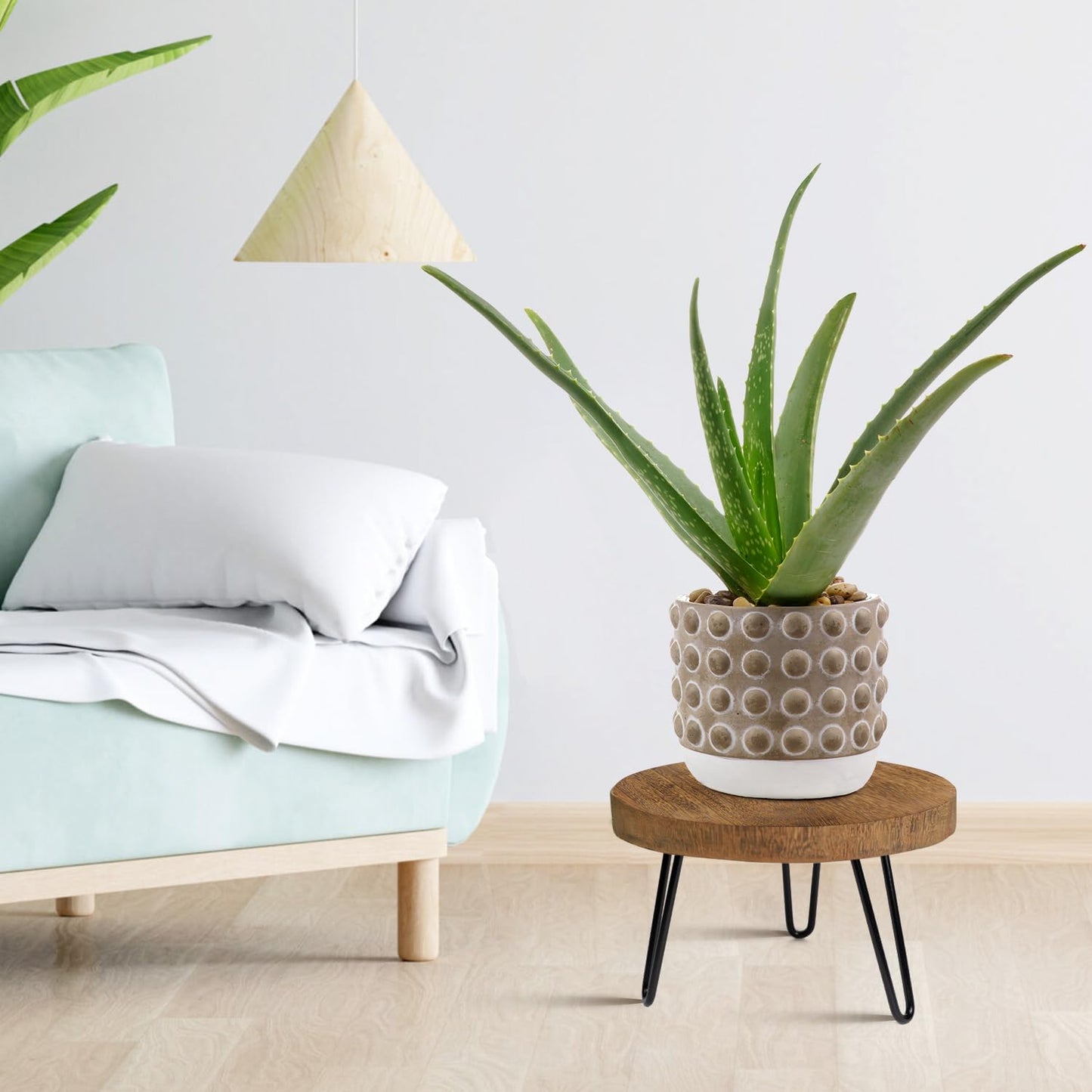 OBTAIN Plant Stand Indoor Outdoor Wood Mid Century Plant Stand for Indoor Plants, Modern Plant Table Round Plant Stool, Boho Rustic Wooden Stool for Plant Pot Hol (L)