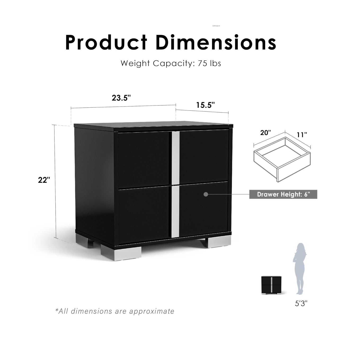 Furniture of America Alistair Modern Wood 5-Piece Bedroom Collection with Bed Frame, 2-Drawer Nightstands and 6-Drawer Dresser with Mirror, Box Spring Required, Black, Queen