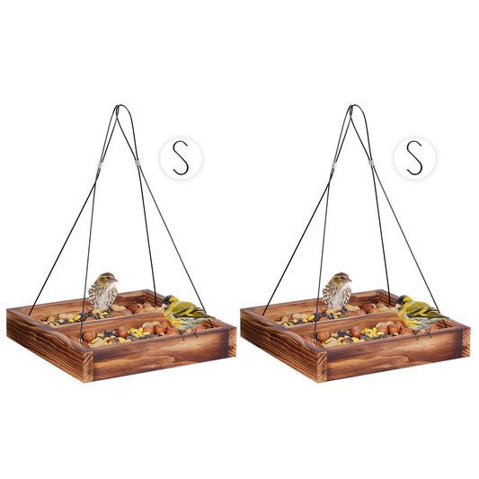 MIXXIDEA Bird Feeder Hanging Tray, Wooden Platform Hummingbird Feeder Mesh Seed Platform for Garden Yard Outside Decoration Attracting Wild Birds (Brown)