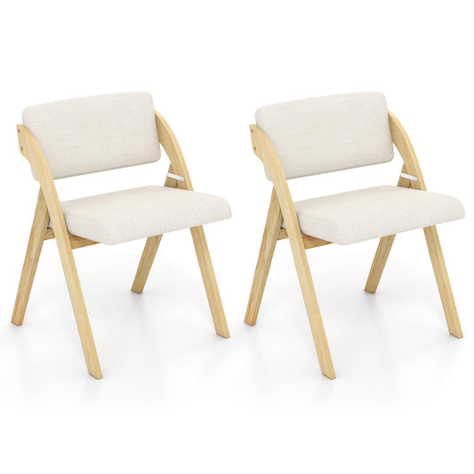 Giantex Folding Dining Chairs Set of 2, Upholstered Wooden Folding Chair 2 Pack, Portable Kitchen Chairs with Padded & Seat Backrest, Accent Chairs for Wedding Picnic Party, No Assembly, Natural