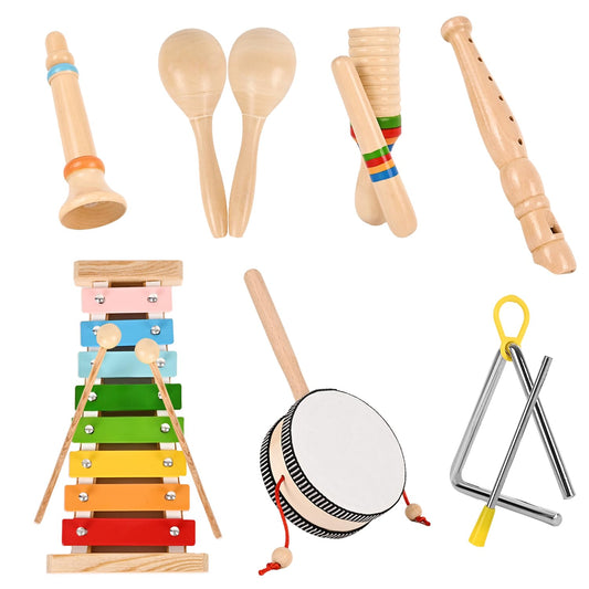 Baby Musical Instruments Montessori Wooden Musical Toys, Toddler Percussion Instruments Xylophone Maracas Hand Drum for Toddlers