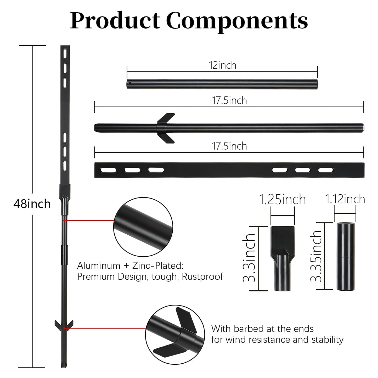 2 Pack Yard Sign Stake, 4' Aluminum Posts, Holder with Baked Enamel Coating, Lightweight & Abjustable Garden Pole with Holes for Different Size Signs, Easy Installation,Sturdy (Black)
