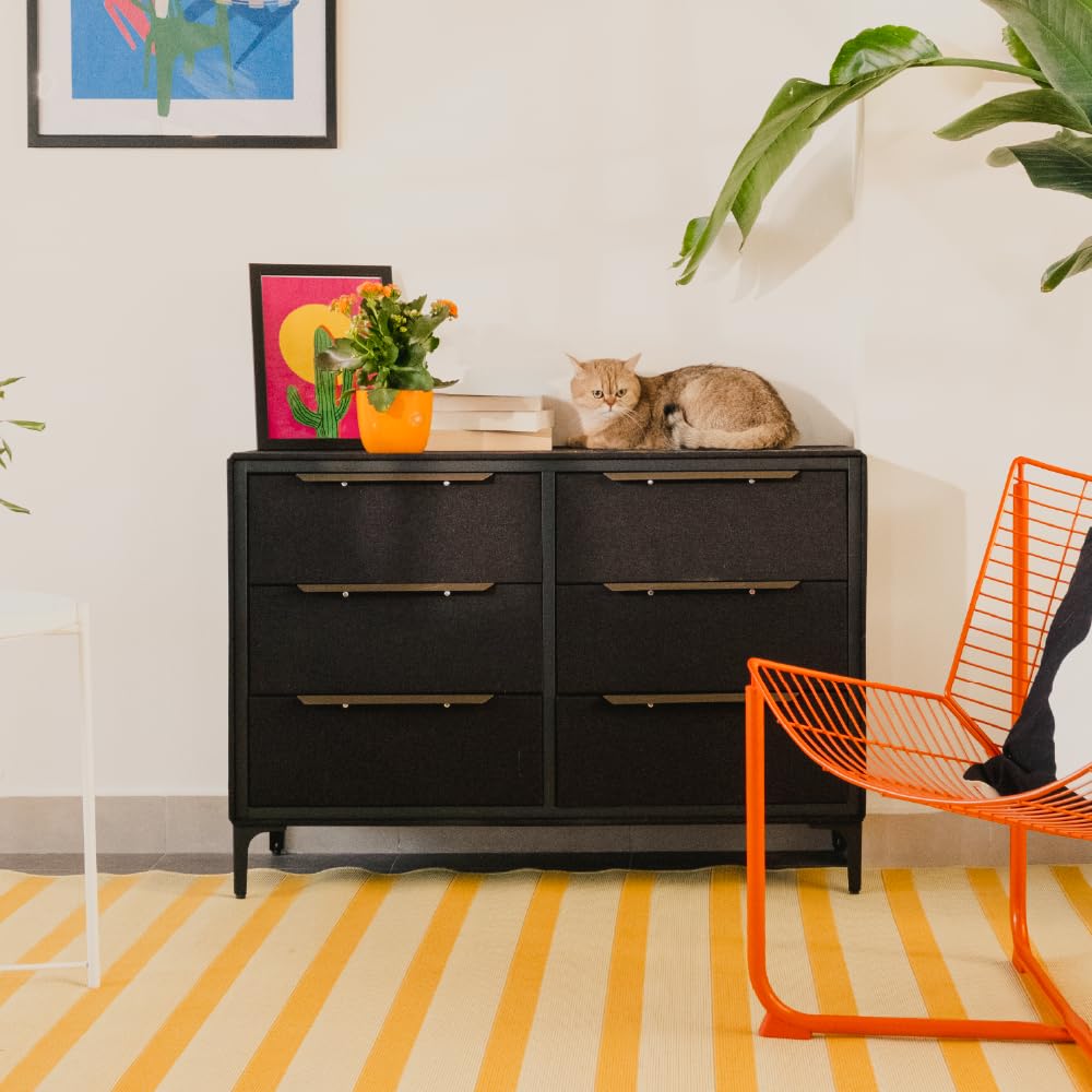 tinge Naima Premium 6 Drawer Fabric Dresser - Heavy Duty Metal Frame with Sag-Proof Storage Drawers for Clothes - Durable Black Bedroom Chest & Sleek Metal Handles