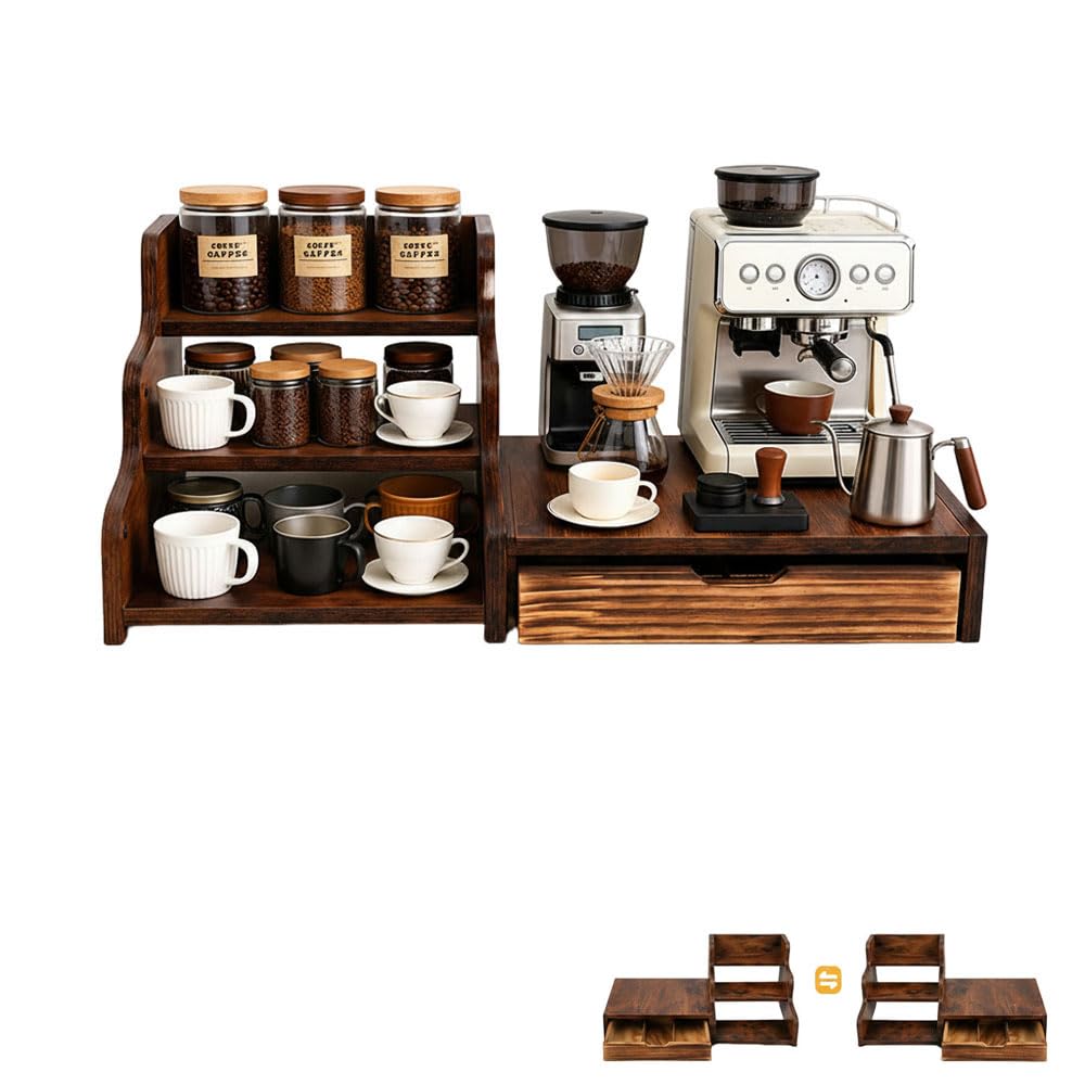 Wooden K Cup Coffee Station Organizer, 3-Tier Rack with Coffee Pods and Tea Organizer Holder,K Pod Drawer Coffee Maker Stand,Coffee Bar organizer Countertop for Accessories