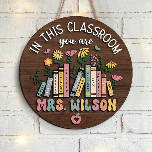 Poceton 3D Teacher Door Sign, Personalized Name Classroom Sign, Wooden Welcome Sign, Back To School Gift, 10 Inches by 10 Inches