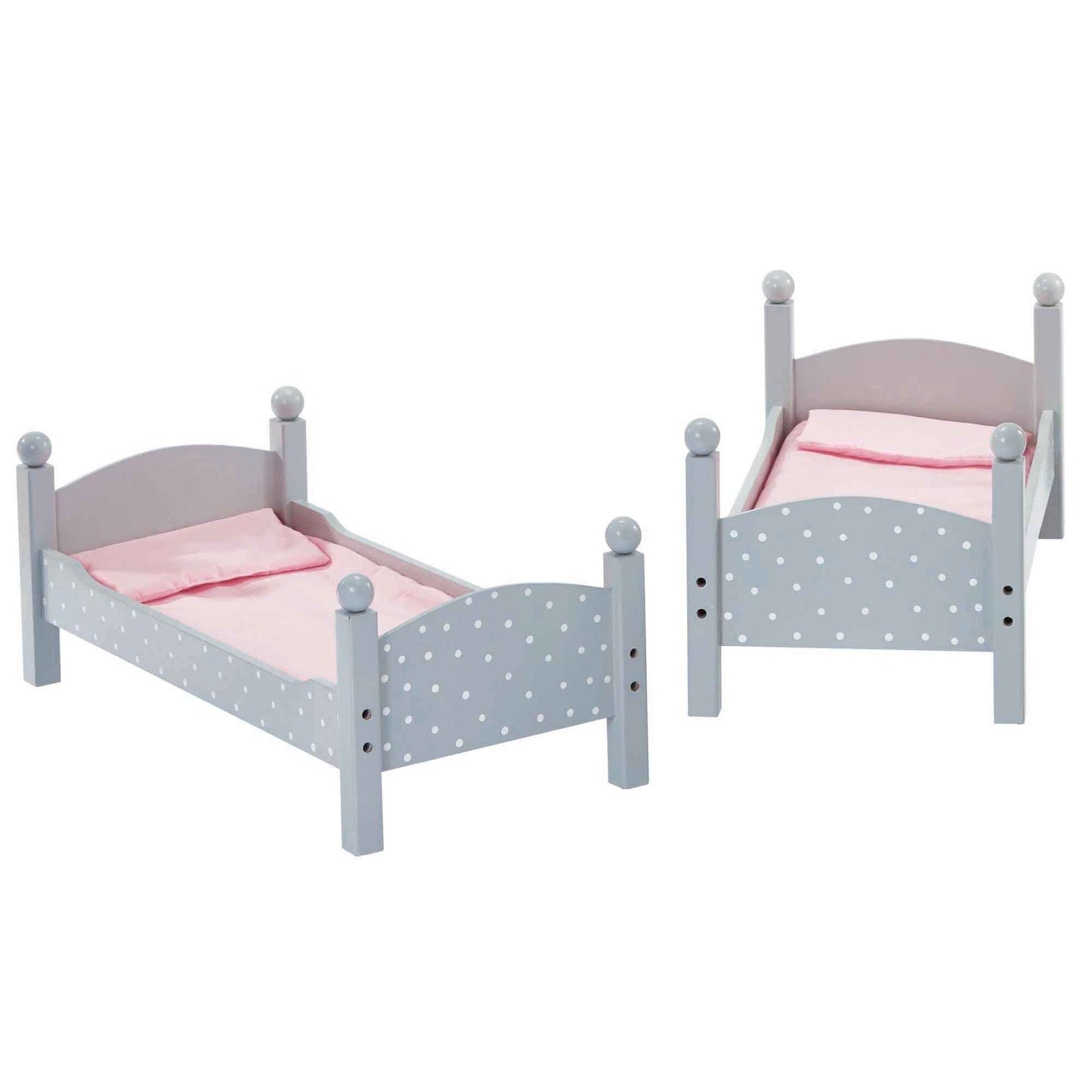 Olivia's Little World 18 in. Doll Wooden Convertible Bunk Bed Stacked on Top or Unstacked as Two Single Beds, Gray with White Polka Dots and Pink Accents