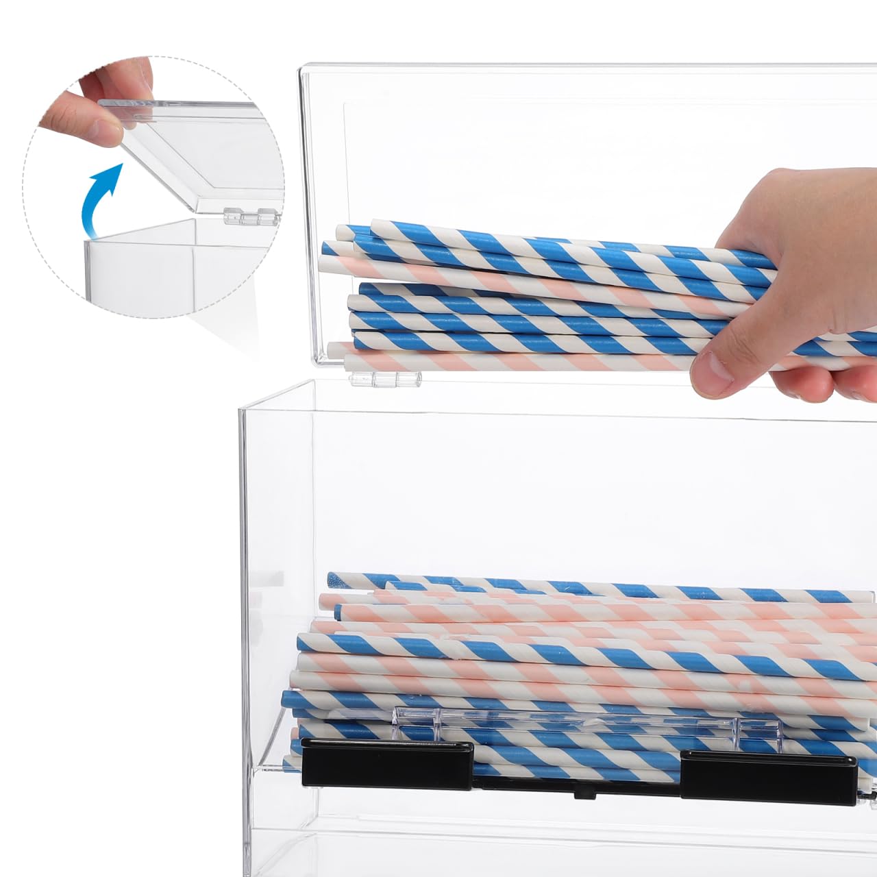 Cabilock Clear Acrylic Straw Dispenser Box 9X6.7X4.3 Inches Press Type Straw Organizer for Countertop Use in Restaurants Cafes and Snack Bars with Non-Slip Base