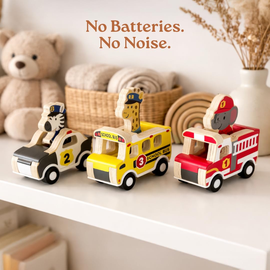 Little Acorn, Wooden Pull Back Cars with Mix & Match Characters | Montessori Toys for 1 & 2 Year Old | Car Toys for Toddlers 1-3 | Baby Toys 6-12 Months | Birthday Gifts for Boys Girls