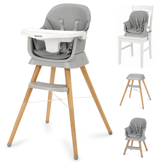 Ezebaby 6 in 1 Wooden High Chairs for Babies and Toddlers, Convertible Portable High Chair, Booster Seat for Dining Table,Toddlers Chair with Adjustable Legs & Dishwasher Safe Tray