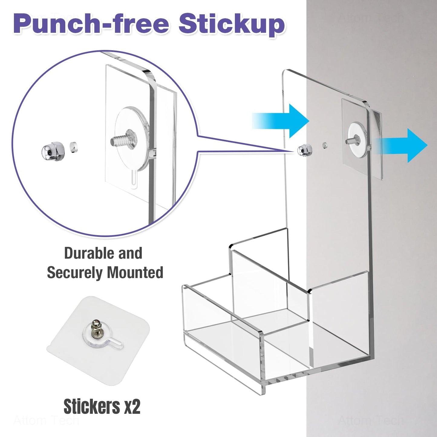 NiOffice Clear Acrylic Brochure Holder, 4.1" Brochure Display Stand with Business Card Holder, Plastic Flyer Holder Pamphlet Stand Wall Mount or Countertop for Booklets, Magazine, Trifold, Menu, 2PK