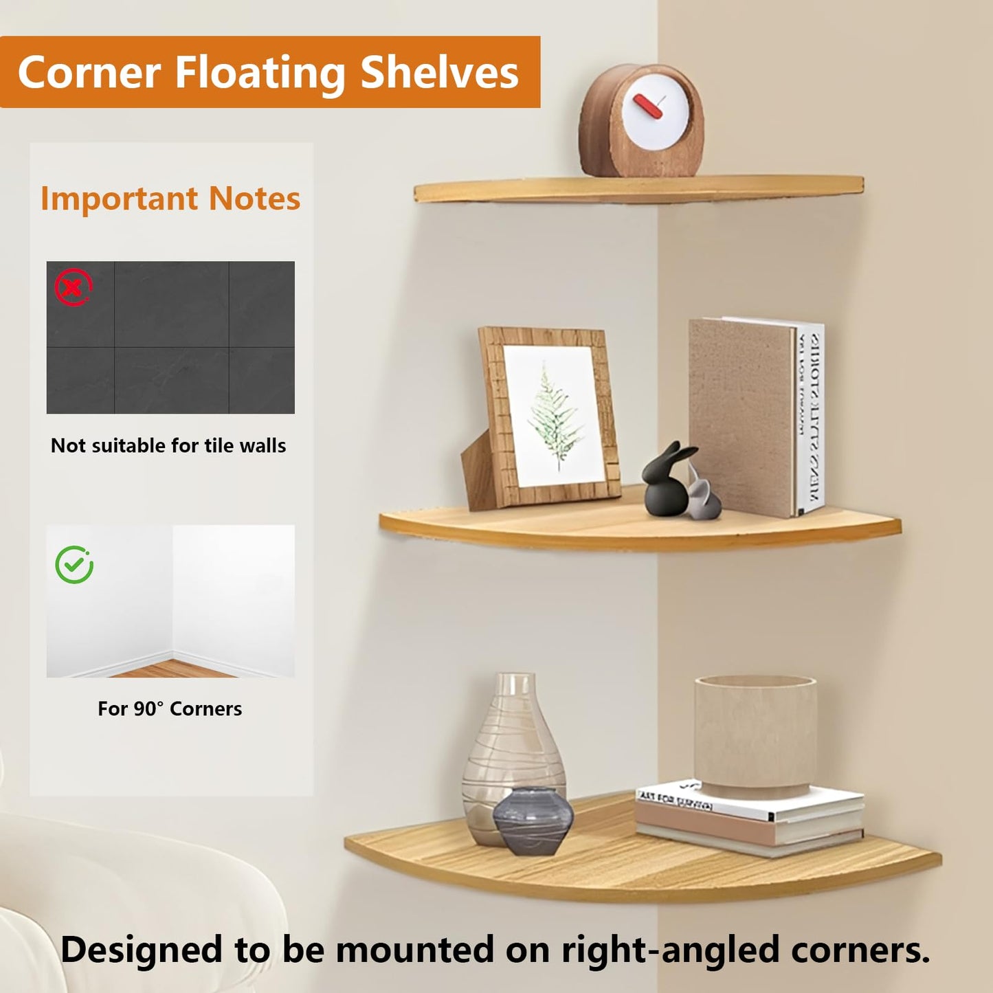 CYWDTYRDXZ Corner Mounting Shelf, Easy to Install Wall Corner Shelf, Wall Shelves with Wood Grain Finish, Durable and Waterproof Wooden Material for Kitchen, Bathroom, Living Room Home Décor (Brown)