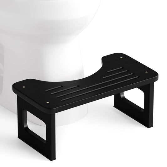 Bathway Squatting Potty Stool, Compact Poop Stool, Bamboo Wood Toilet Stool Squat Adult, Black Foot Step Stool, Anti-Slip Pooping Stools for Bathroom, Assembly Required, 6.8''