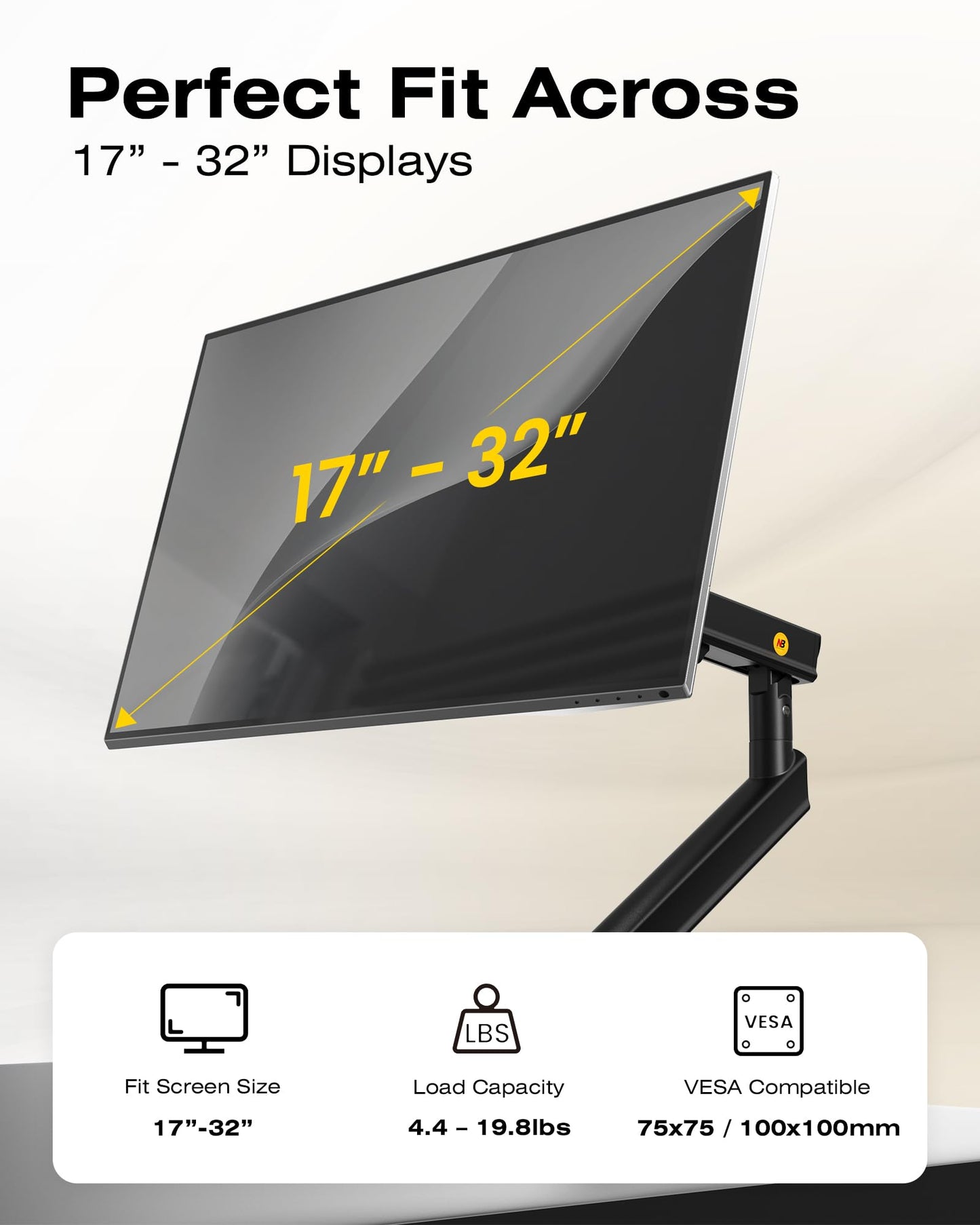 NB SmooVex™ Monitor Mount, Monitor Stand fits up to 32 Inch, Mechanical Spring Mount, VESA 75/100 mm, Model-A5(Black)