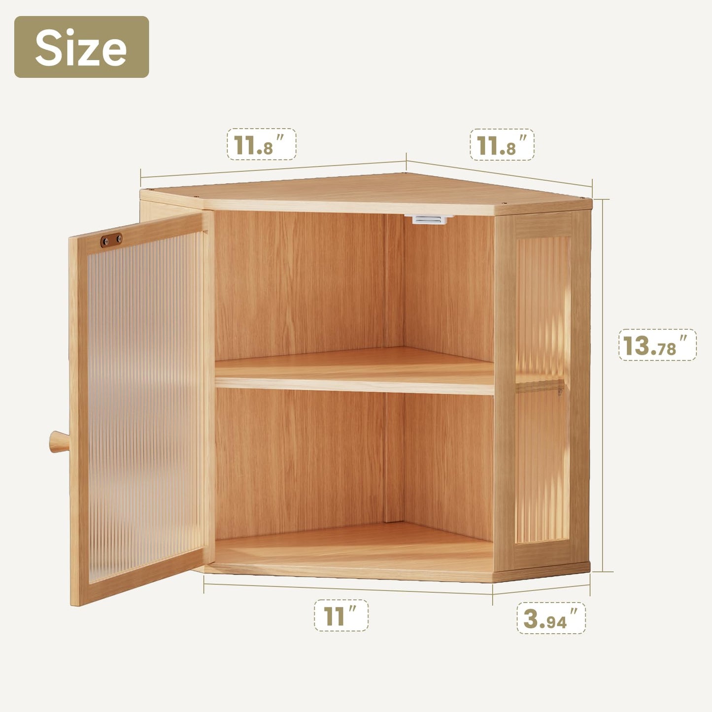 Vellzeyce Corner Bread Box for Kitchen Countertop,Double Layer Large Capacity Bread Storage Bin, Bamboo Bread Container with Acrylic Door (Natural, Mediun)