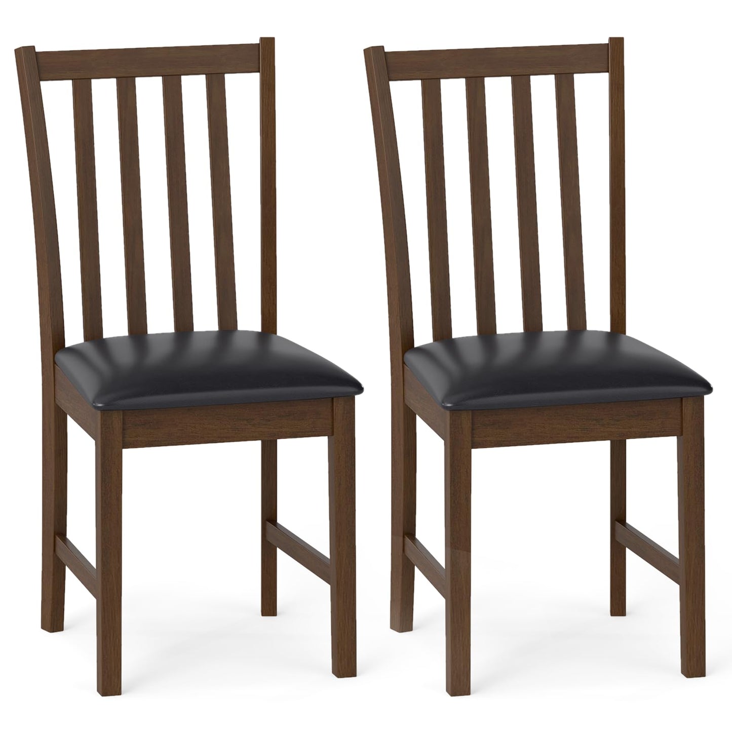 Giantex Wooden Dining Chairs Set of 2, Faux Leather Upholstered Kitchen Chair w/Rubber Wood Legs, Curved Back, Padded Seat, Mid Century Modern Armless Accent Side Chairs for Living Room, Brown