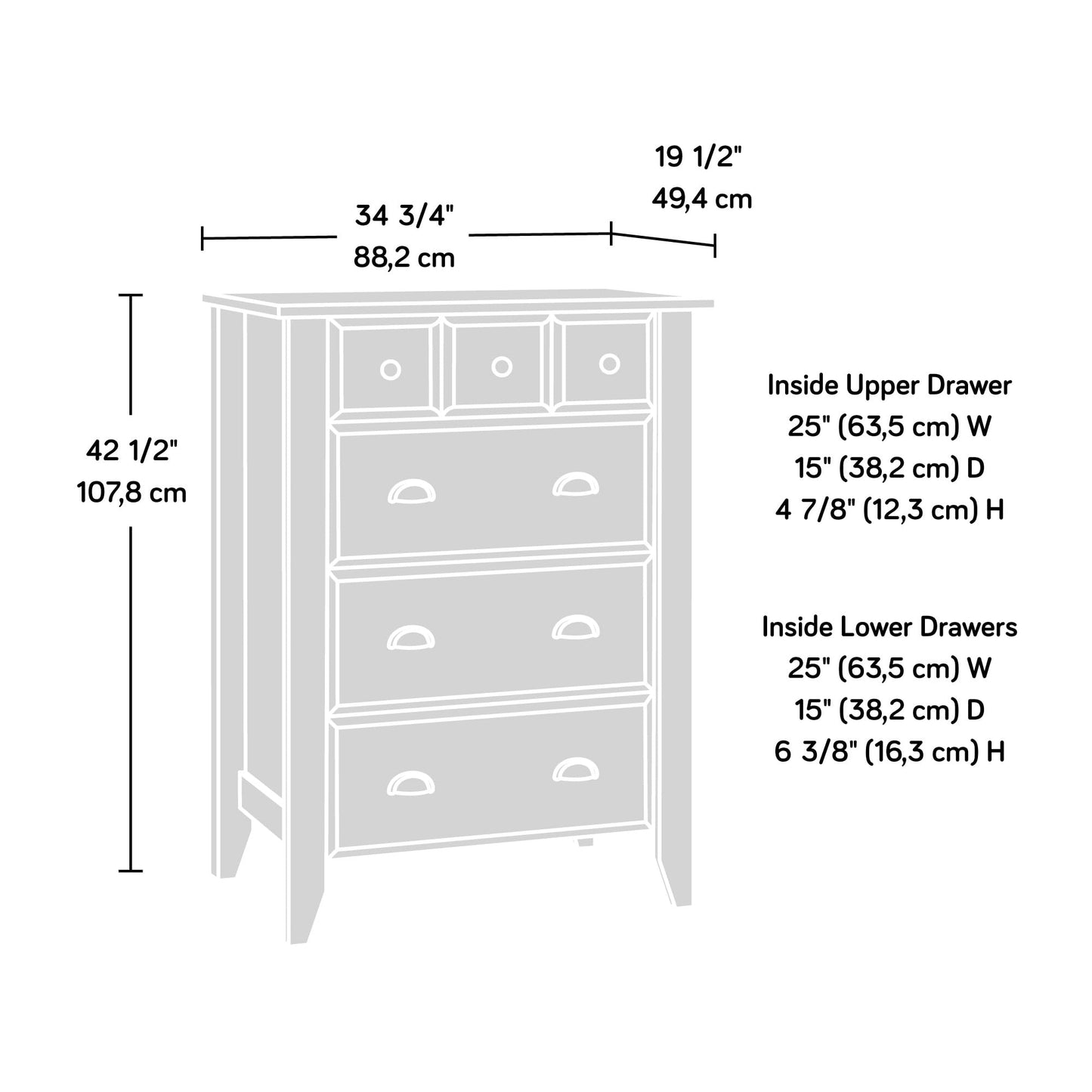 Sauder Shoal Creek 4-Drawer Chest, Tall Dresser Chest of Drawers, in Oiled Oak