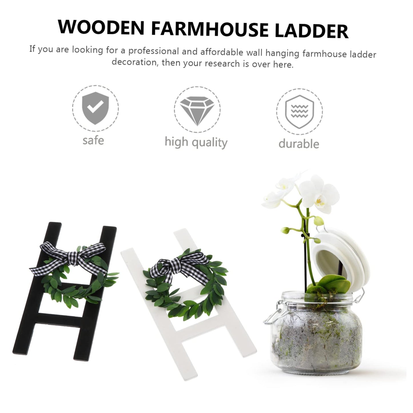 Homoyoyo 2pcs Decorative Wood Frame Small Ladder Decor Wood Ladder Farmhouse Ladder Decor Ladder Decoration with Wreath Wooden Step Ladder Rustic Ladder Sign Office Jewelry Towel Rack
