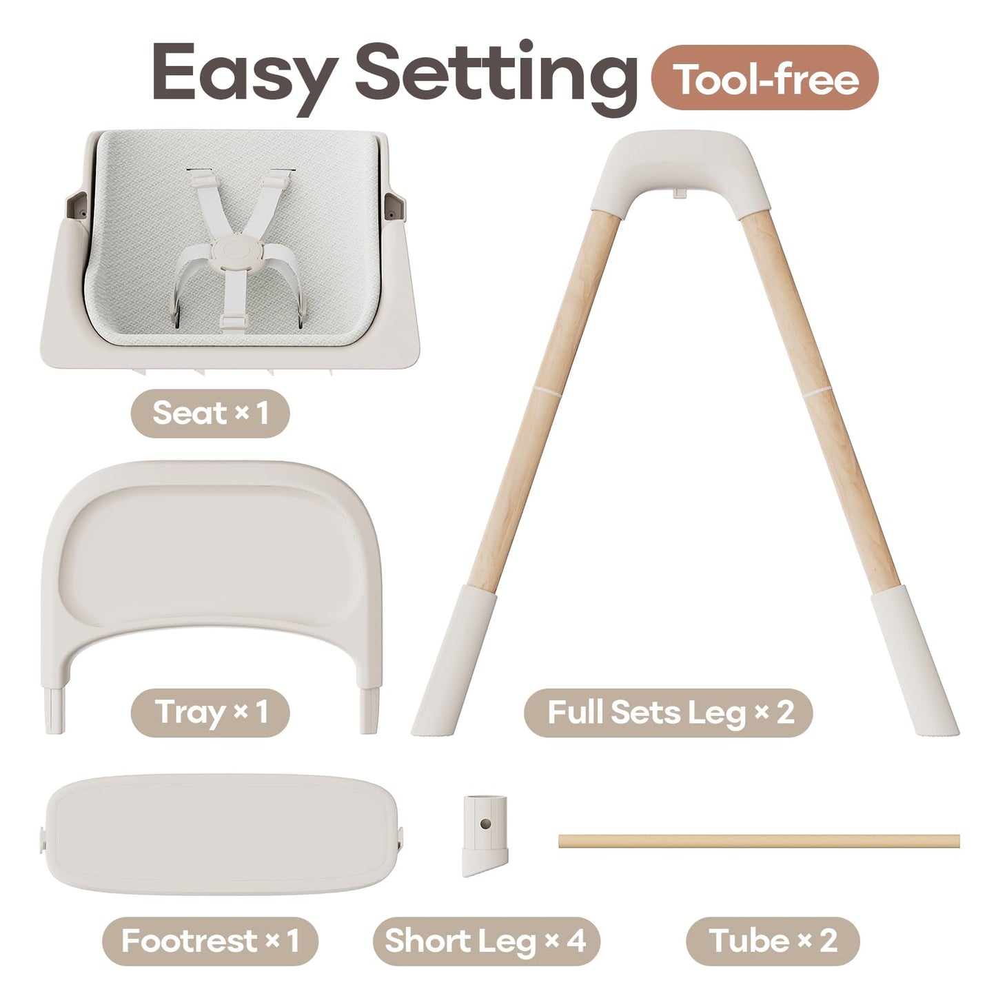 Mloong High Chair for Babies and Toddlers - Adjustable 4-in-1 Baby High Chairs with Dishwasher Tray, Easy Clean Highchair, Beige