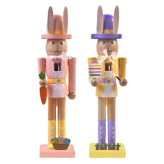 JARTEEK Easter Nutcracker Decorations, 12" Wooden Nutcracker Easter Bunny Decor, Indoor Decorations for Table, Spring Decor for Home, Rabbit Figuring for Home and Office Gifts
