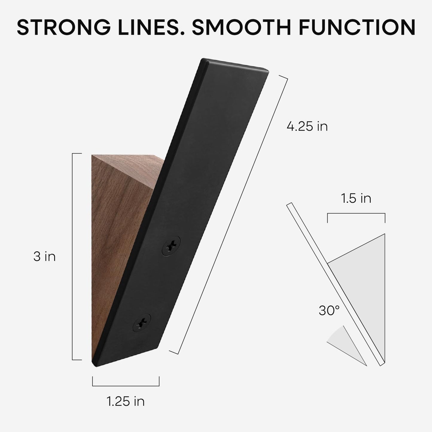 Homeforia Walnut Wood Coat Hooks, High End Walnut Wood & Black Metal Wall Mounted Coat Hooks, Mid-Century Modern Clothes Hooks, Heavy Duty Wooden Hooks for Hanging Coats, Hats, Towels & More, Set of 2