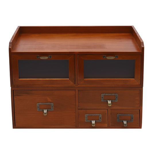 Wooden Desk Drawer Organizer Vintage Tabletop Storage Cabinet Organization Box Desktop Organizing Cabinet for Catalog Card Jewelry Makeup Craft & Tools (6 Drawers)