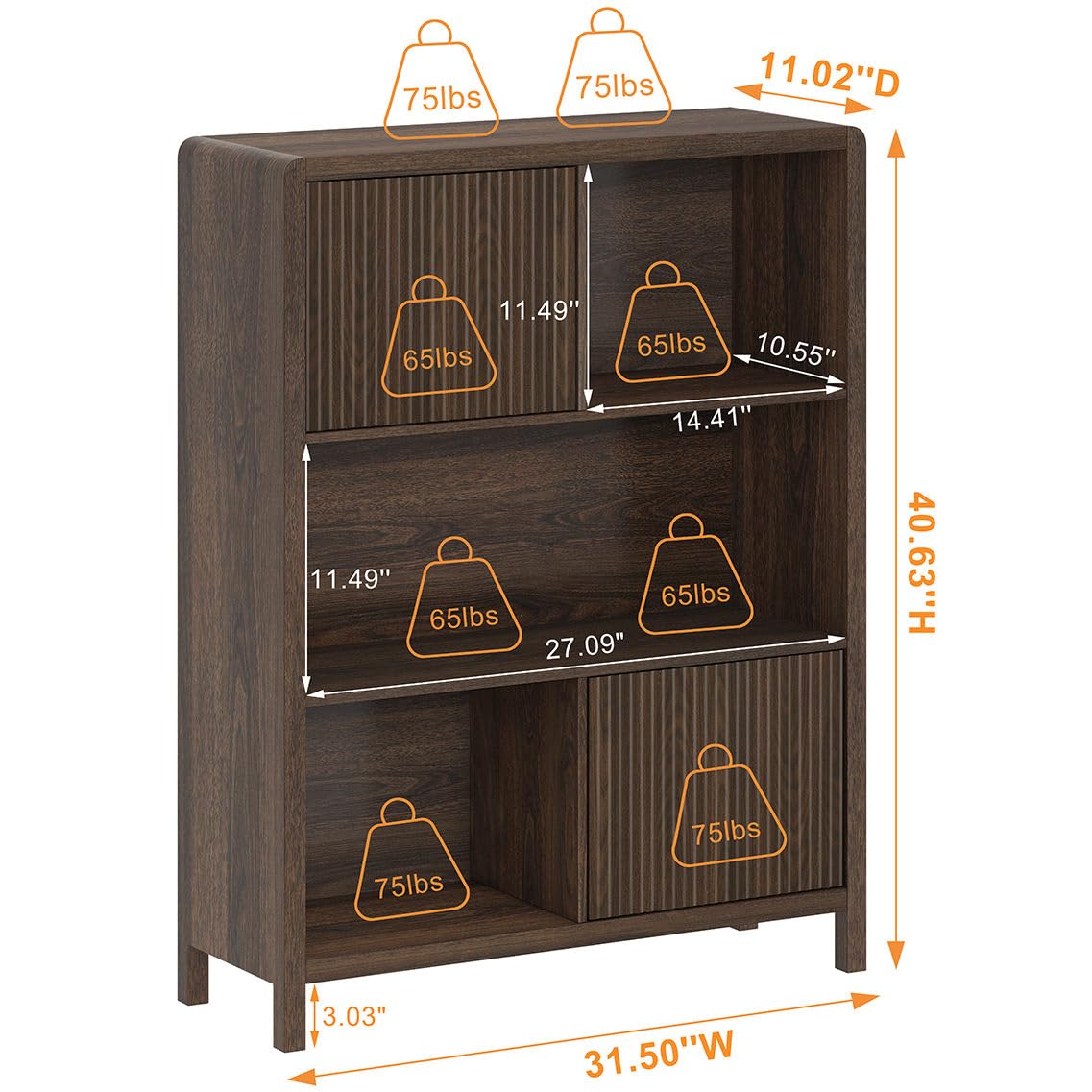 FATORRI Cube Bookshelf with 2 Doors, 4 Tier Wooden Bookcase, 5 Cube Storage Organizer for Home Office (Dark Walnut)